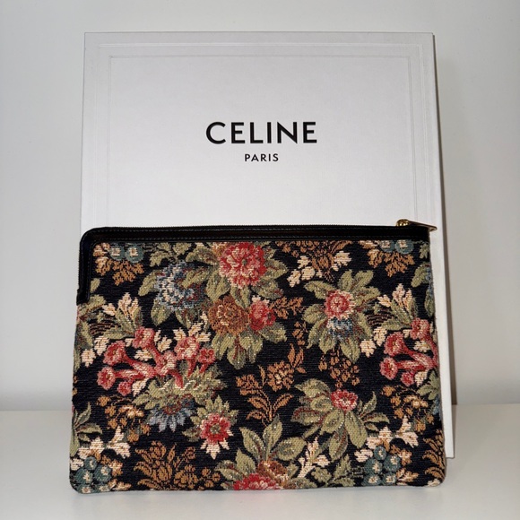 Brand NWT Celine Small Jacquard Floral Pouch - Picture 2 of 5